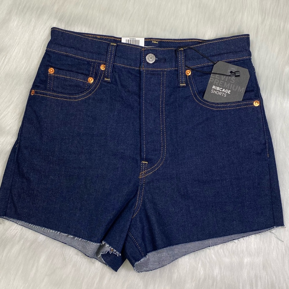 Levis Jean Shorts Cutoffs Fringe Distressed Denim - Picture 5 of 13